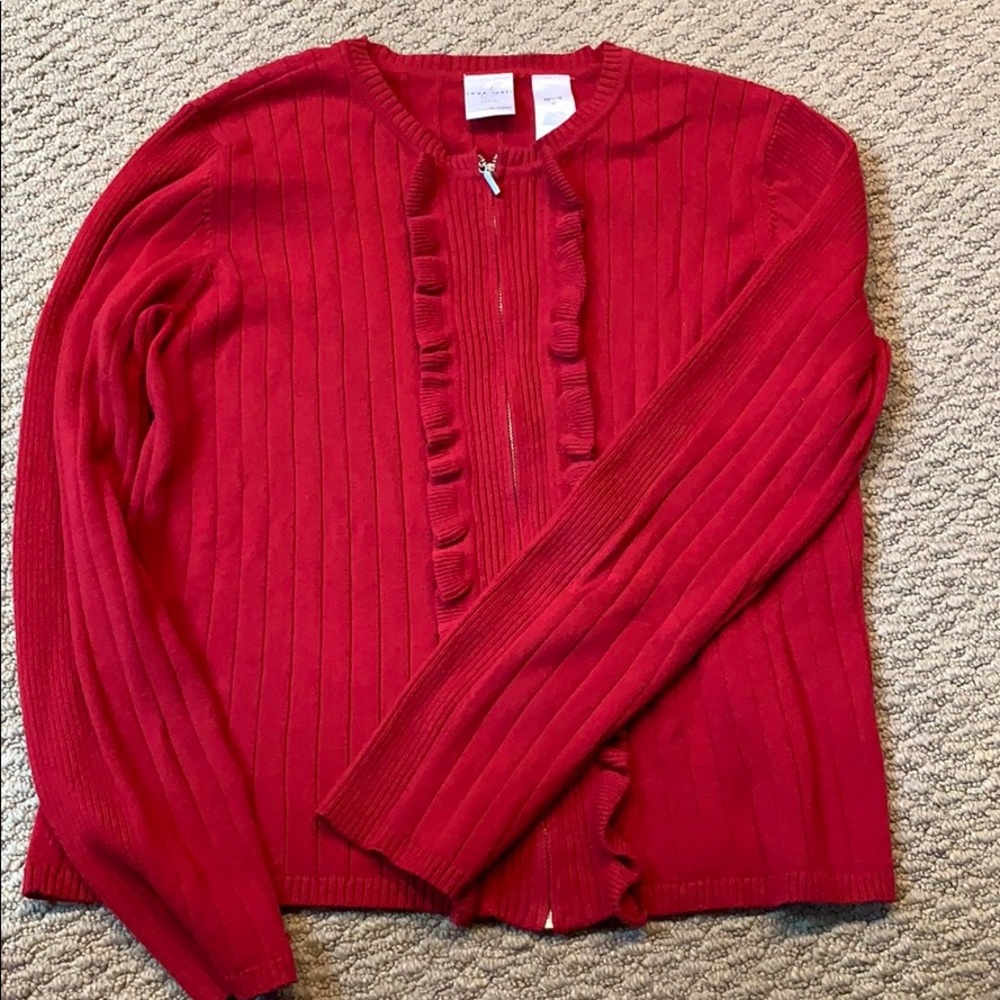 Emma James Red zip up cardigan petite size M